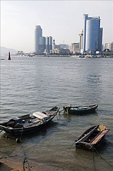 中国,福建,厦门,城市,现代建筑,老,渔船