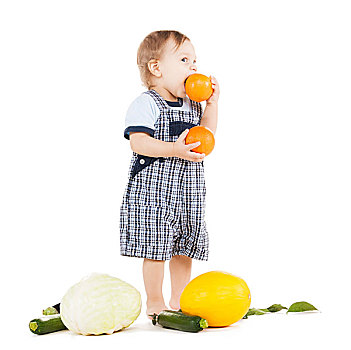 孩子,健康概念,可爱,幼儿,蔬菜,吃,橙子