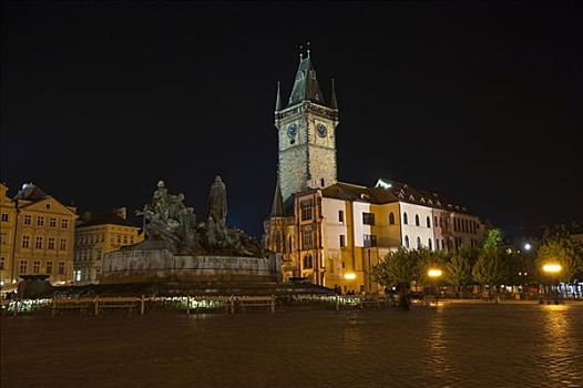 夜景,老市政厅,布拉格,捷克共和国,欧洲