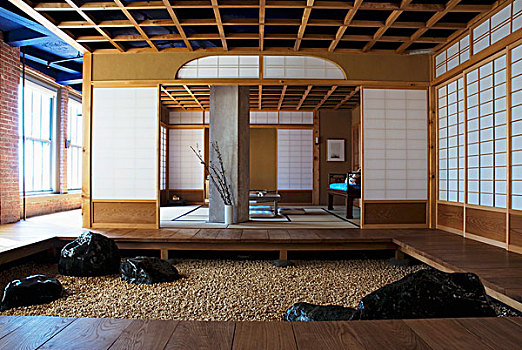大厅,砾石,地面,正面,打开,日本,滑动,墙壁,冥想,房间,工业