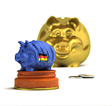 小猪,德国,旗帜,正面,金色