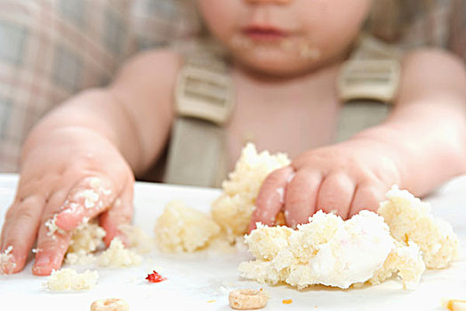 婴儿,吃,杯形蛋糕,一岁生日,黍,艾伯塔省,加拿大