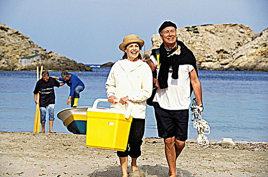 伊比沙岛,两个,老年,夫妻,海滩,女人,冰,胸部