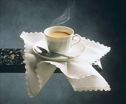 蒸汽,咖啡,白色背景,亚麻布,餐巾