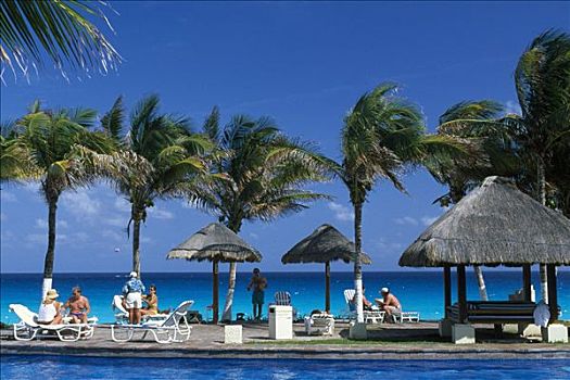 酒店,游泳池,海滩,坎昆,马雅里维拉,尤卡坦半岛,墨西哥