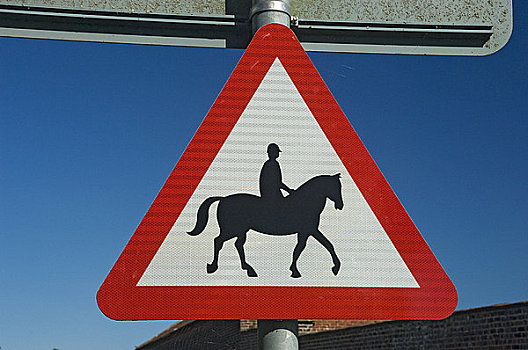 英格兰,约克郡东区,红色,三角形,警告标识,信息,马,小马,使用,道路