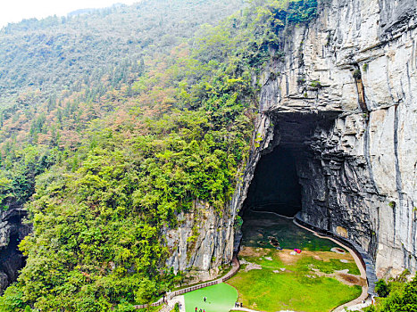 航拍湖北恩施利川腾龙洞风景区