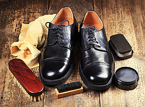 黑色,鞋,配饰,木质背景