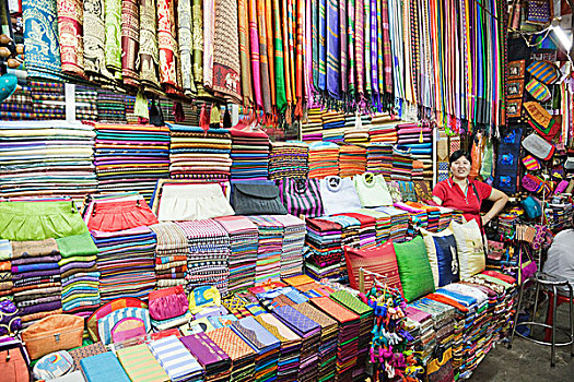 柬埔寨,金边,俄罗斯,市场,材质,丝绸,店