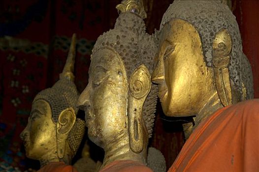 头部,金色,佛像,木头,寺院,皮质带,琅勃拉邦,老挝