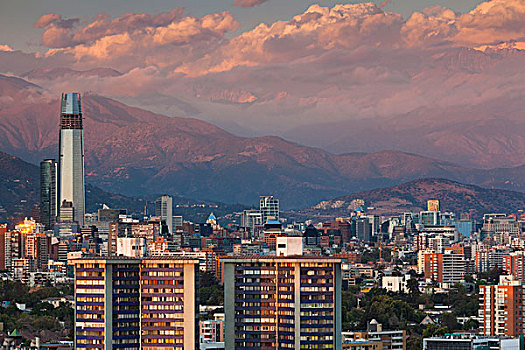 智利,圣地亚哥,城市风光,奶奶,黄昏