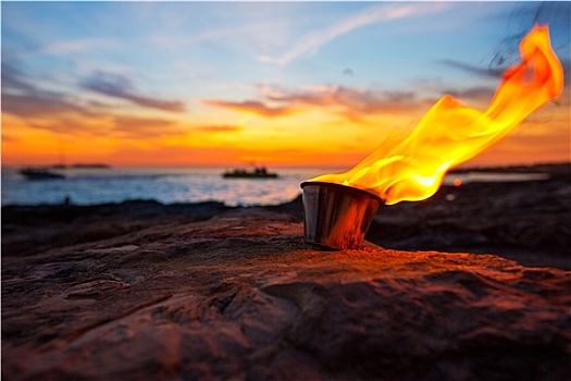伊比萨岛,火,日落