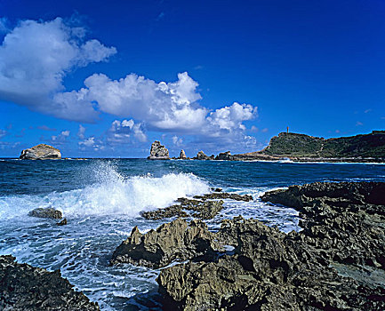 城堡,岬角,石头,海洋,瓜德罗普,法国,西印度群岛