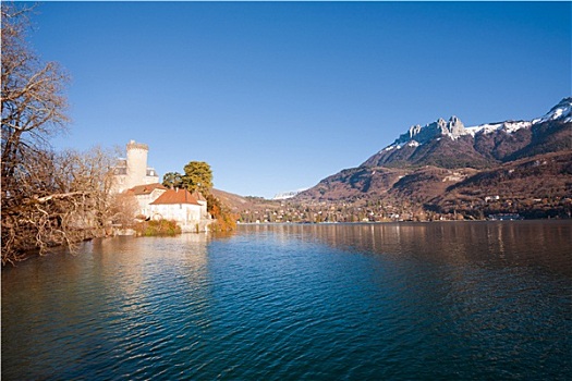 湖,城堡,阿尔卑斯山
