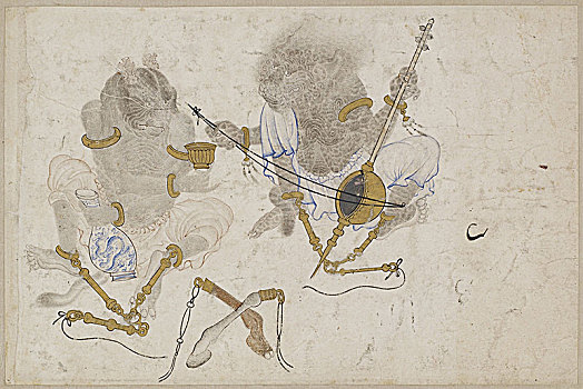 两个,魔鬼,15世纪,艺术家,伊朗人