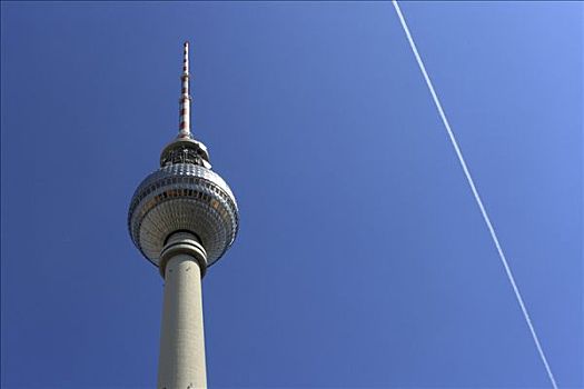 电视塔,柏林,飞行云,蓝色背景,天空,德国,欧洲