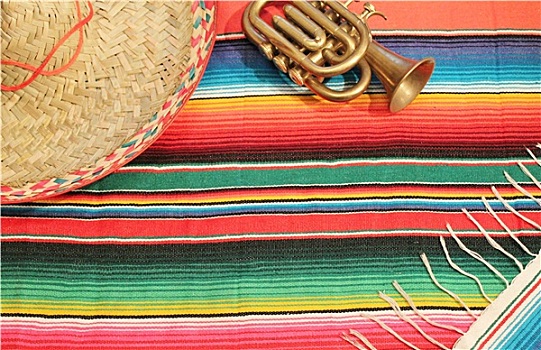 传统,墨西哥,节日,雨披,地毯,鲜明,彩色,阔边帽