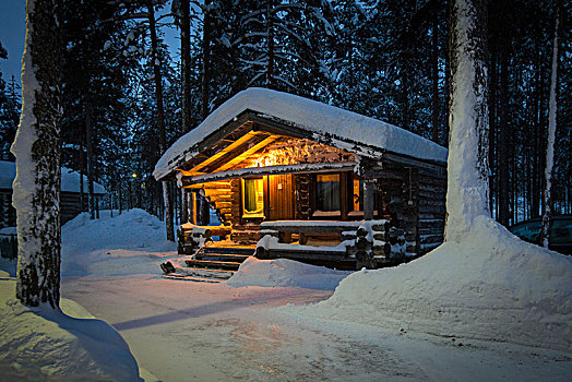 积雪,木屋,拉普兰,芬兰,欧洲