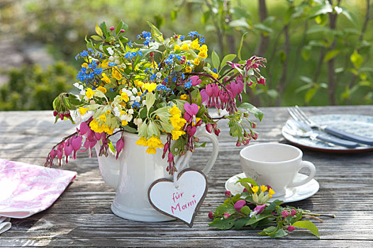 彩色,春之花束,咖啡壶