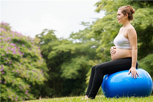 孕妇,腹部,瑞士人,健身,球,锻炼,公园