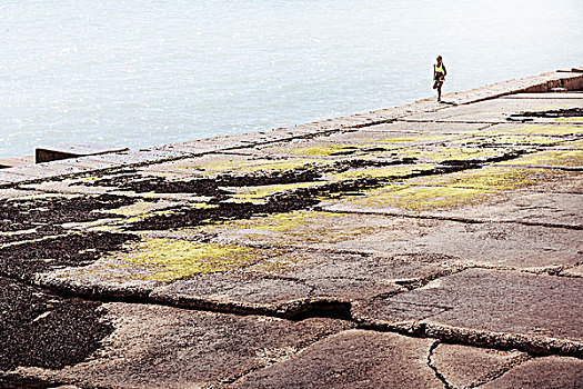 美女,跑,海堤