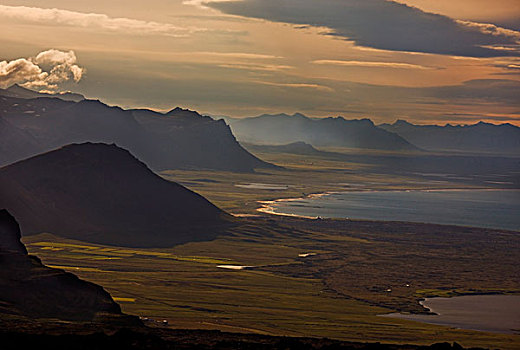 冰岛,斯奈山半岛,日落,海岸线