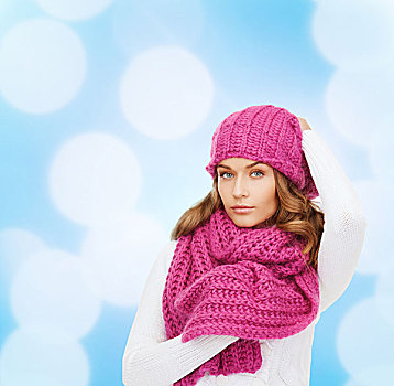 冬天,人,高兴,概念,女人,粉色,帽子,围巾
