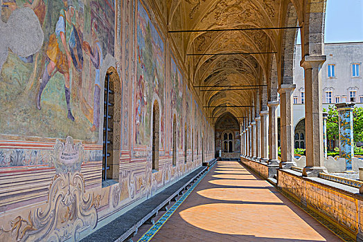 老,绘画,装饰,回廊,墙壁,寺院,那不勒斯,意大利