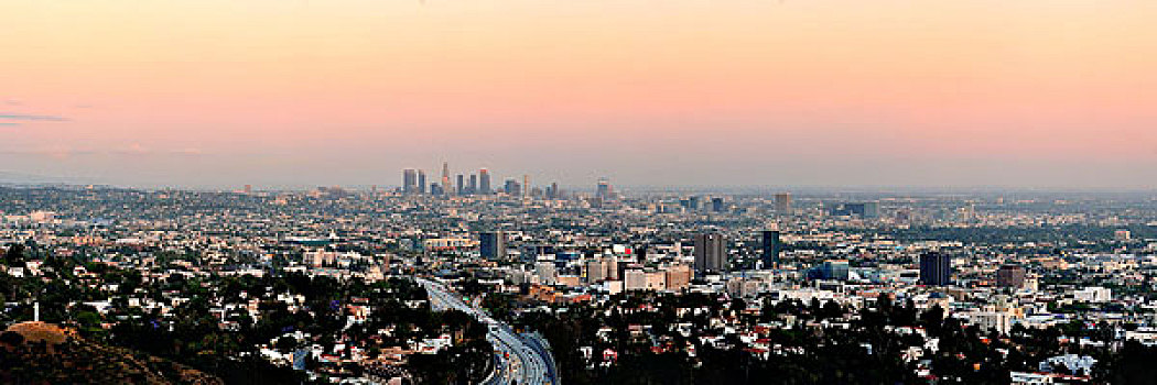 洛杉矶,市区,日落,全景