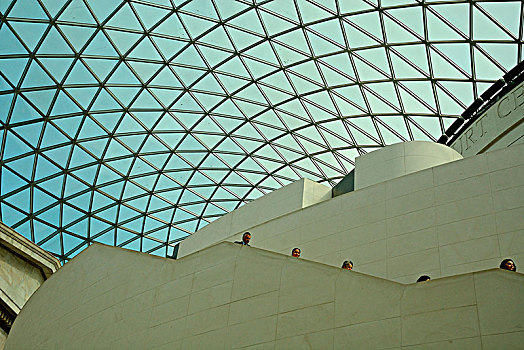 楼梯,玻璃屋顶,内院,大英博物馆,伦敦,英国,欧洲
