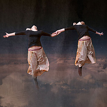 双胞胎,舞者,云,牵手,跳跃,天空,布鲁塞尔,比利时