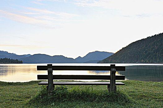 长椅,湖,瓦尔幸湖,巴伐利亚,德国
