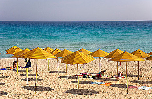 海滩,黄色,伞,塞浦路斯,希腊,欧洲