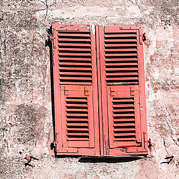 闭合,红色,百叶窗,科西嘉岛,法国,欧洲