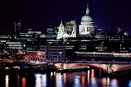 大教堂,河,泰晤士河,夜晚,伦敦,英格兰,英国,欧洲