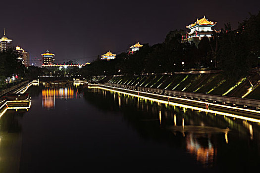 陕西西安城墙南门夜景