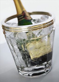 香槟酒瓶,香槟冷却器,水,冰