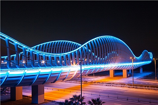 迪拜,桥,光亮,夜晚,阿联酋