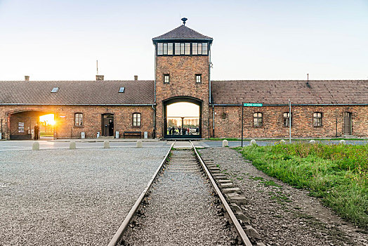 铁路,正门入口,奥斯威辛,集中营,博物馆,波兰,欧洲