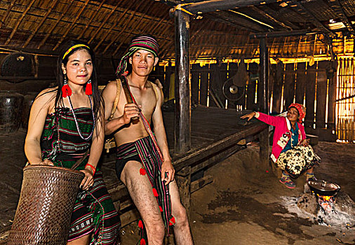 女人,男人,传统服装,少数民族,省,柬埔寨,亚洲