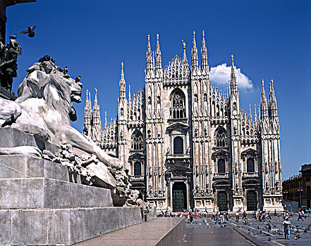 意大利,米兰,中央教堂,大教堂,狮子,雕塑
