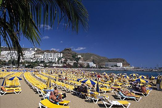 折叠躺椅,太阳椅,海滩,波多黎各,大卡纳利岛,加纳利群岛,西班牙,欧洲