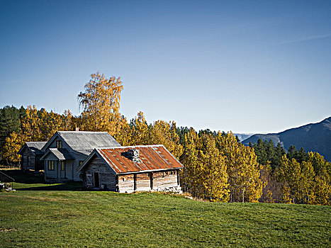 木质,屋舍,山景