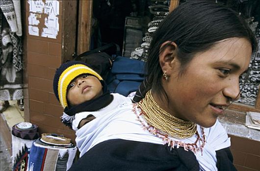 厄瓜多尔,肖像,印第安女人,婴儿