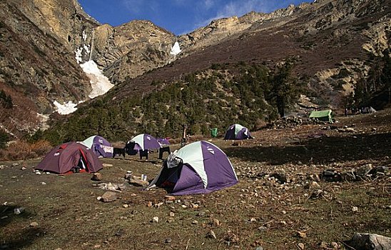 露营,帐篷,山地,区域,喜马拉雅山,尼泊尔