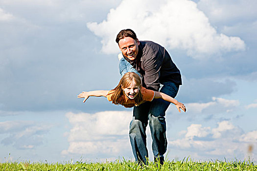 父亲,儿童,女儿,玩,一起,草地