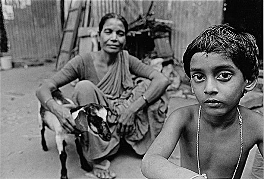 女孩,孩子,坐,母亲,孟加拉