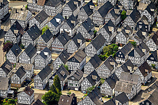航拍,半木结构房屋,历史,市中心,北莱茵威斯特伐利亚,德国,欧洲
