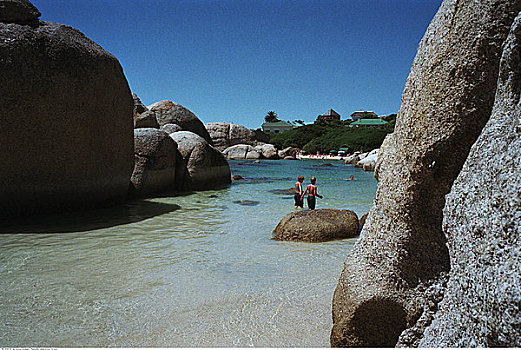 男孩,漂石,海滩,福尔斯湾,南非