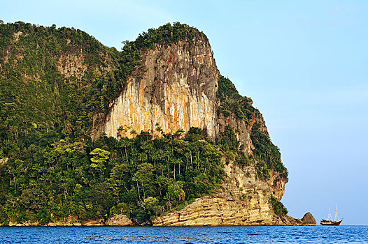 陡峭,石头,悬崖,四王群岛,西巴布亚,印度尼西亚,亚洲